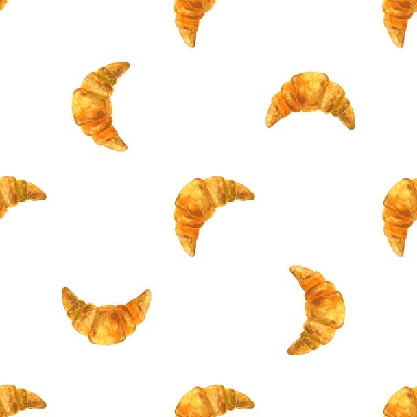 Seamless watercolor pattern with croissants. - Foto, Imagen