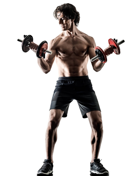man fitness weitghs training exercises isolated silhouette white - Photo, image