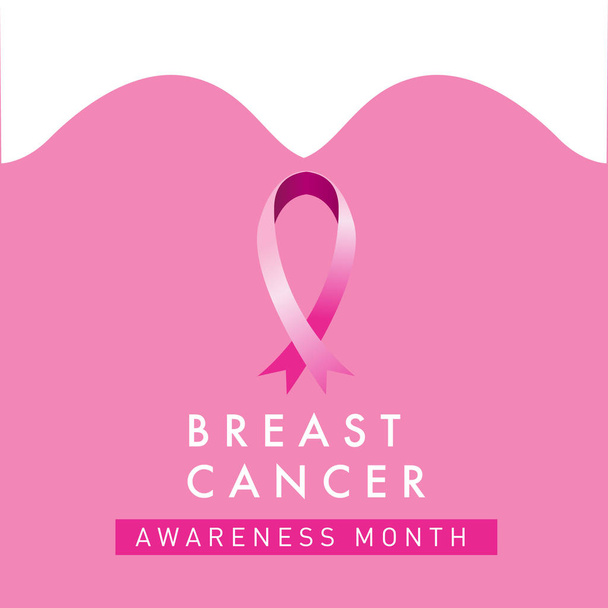 Μαστού Καρκίνος κάρτα μήνα ευαισθητοποίησης. Ροζ κορδέλα και πρότυπο αφίσα εικονογράφηση διάνυσμα. - Διάνυσμα, εικόνα