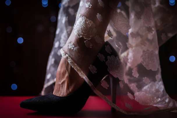 Fashion black female high heel shoes  - Фото, зображення
