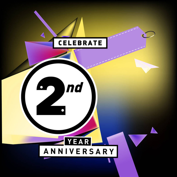 2. Jahrestagskarte mit buntem Hintergrund. zwei Jahre Geburtstag Logo auf geometrischen bunten Hintergrund. - Vektor, Bild