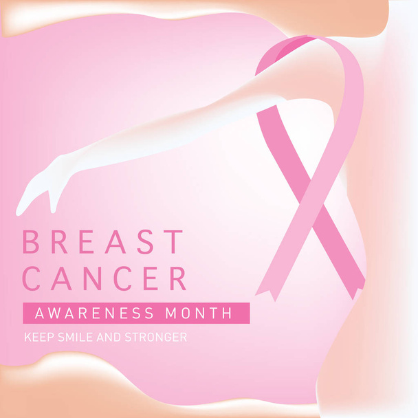 Tarjeta mensual de concientización sobre el cáncer de mama. Cinta rosa vector ilustración plantilla de póster
. - Vector, Imagen