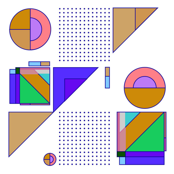Divatos geometrikus elemek memphis üdvözlőlapok design. Retro stílusú texture, minta és elemek. Modern absztrakt poszter és fedél tervezősablon - Vektor, kép
