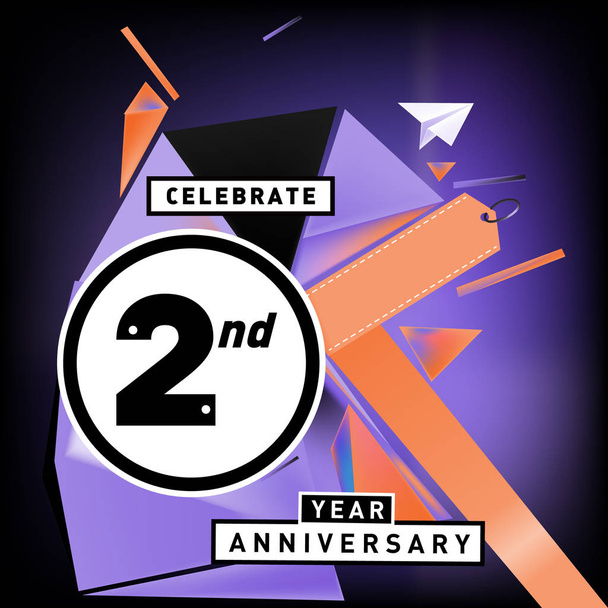 2-річна ювілейна листівка з барвистим фоном. Два роки логотип дня народження на геометричному барвистому фоні
. - Вектор, зображення