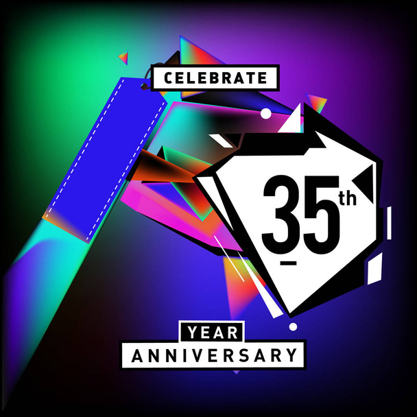 35th years anniversary card with colorful background. Thirty five years birthday logo on geometric colorful background - Vector, Image
