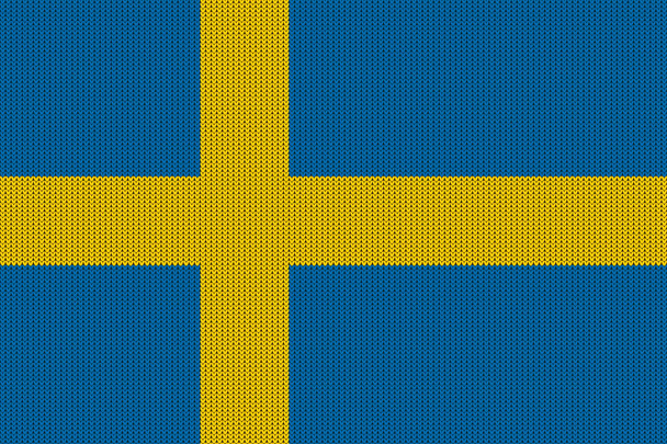 Flag of Sweden on vector knitted woolen texture. Seamless knitted Swedish flag - Vector, Image