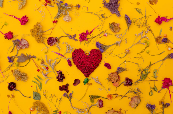 Brinquedo em forma de coração para o Dia dos Namorados e ervas
 - Foto, Imagem
