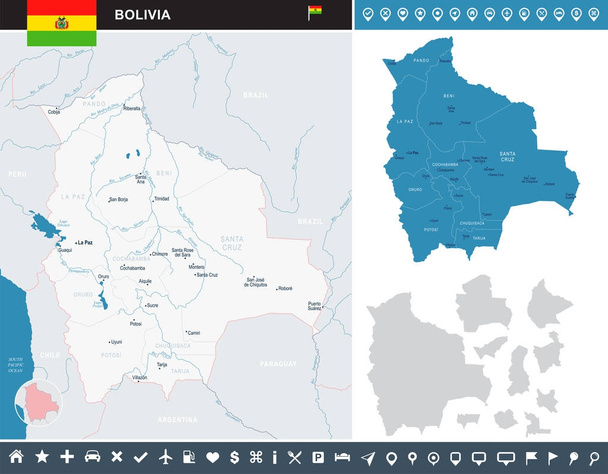 Boliwia-Mapa - szczegółowe wektor ilustracja - Wektor, obraz