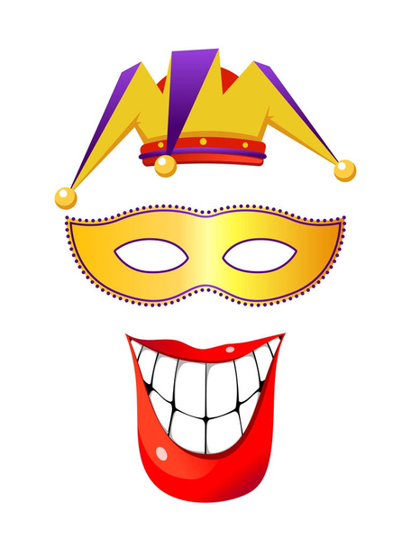 道化、劇場マスク、歯と笑顔のキャップ - ベクター画像