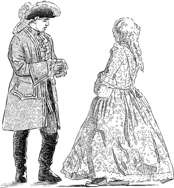 紳士は、歴史的な衣装の女性 - ベクター画像