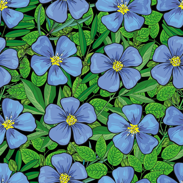 Vector hand drawn flax flower seamless pattern - ベクター画像