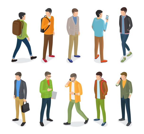Group of Teenage Guys Dressed in Different Clothes - Vector, Image
