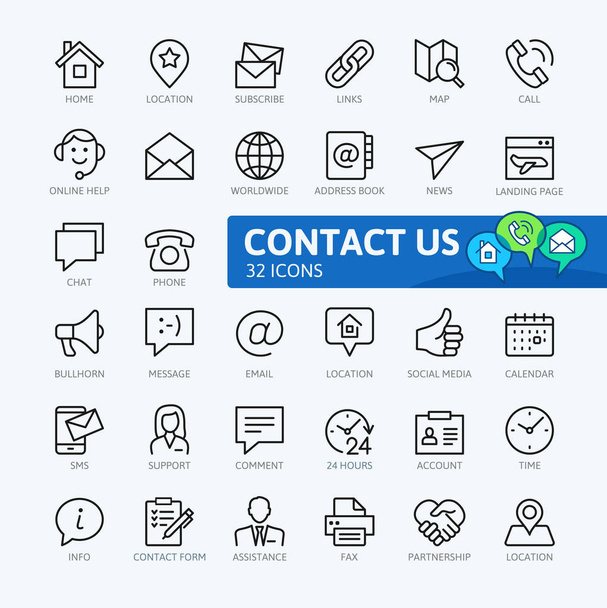 Contact us -  minimal thin line web icon set. Outline icons collection. Simple vector illustration. - Vector, Image