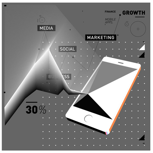 Illustrazione vettoriale Mobile apps Digital Marketing. Smart phone e App Poster. Illustrazione 3d e Dynamic design. Modelli di design per Internet Business
. - Vettoriali, immagini