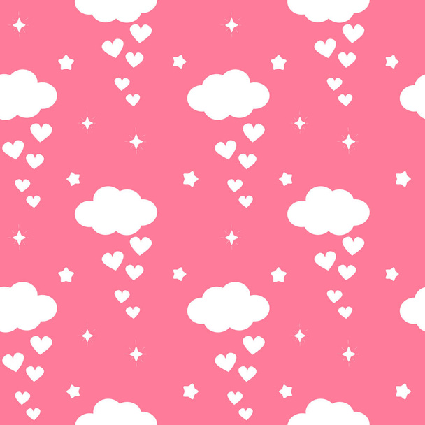cute lovely romantic seamless vector pattern background illustration with clouds and hearts - Vector, Image