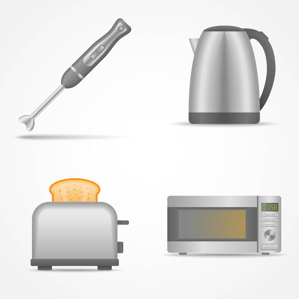 Σύνολο ηλεκτρικών συσκευών κουζίνας που απομονώνονται σε λευκό φόντο. - Διάνυσμα, εικόνα