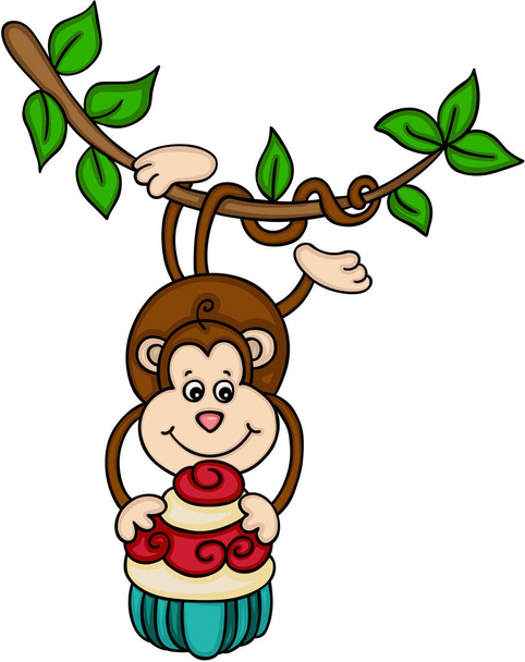 Mono colgante sosteniendo una magdalena
 - Vector, imagen