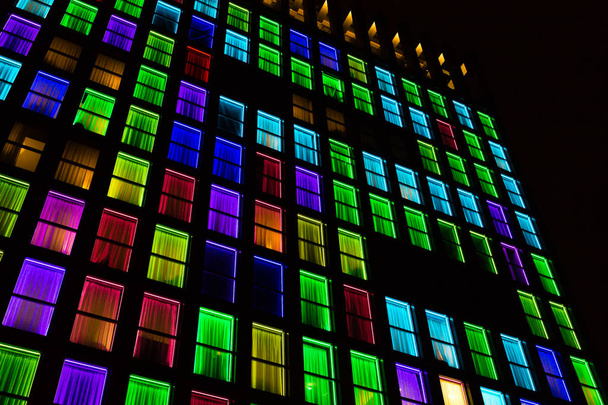 Colored windows texture. Neon light background - Foto, Imagem