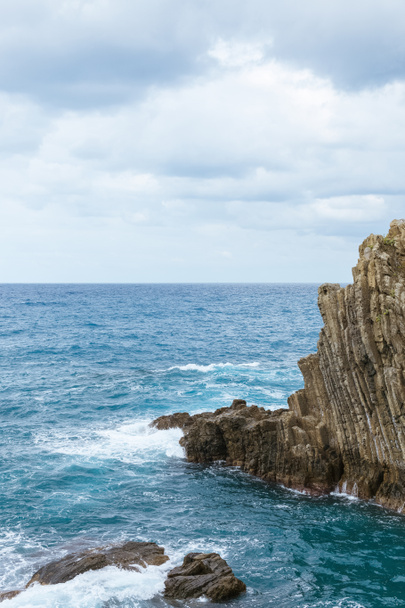 beautiful cliffs and picturesque seascape in Riomaggiore, Italy - Photo, Image