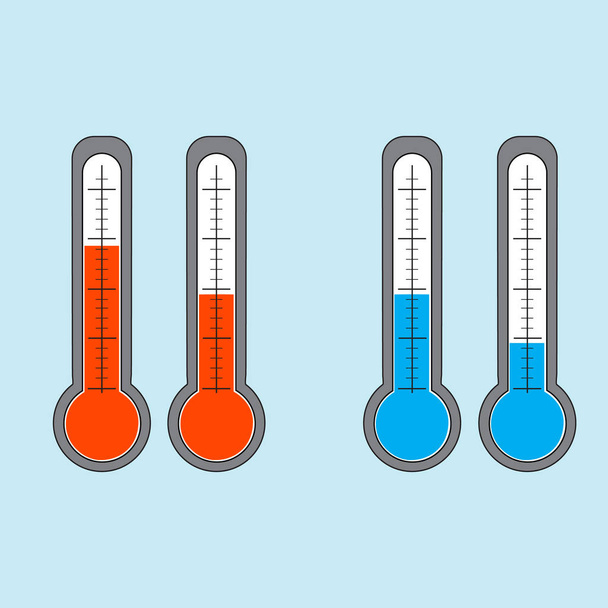 Satz Thermometer mit roter und blauer Anzeige. - Vektor, Bild