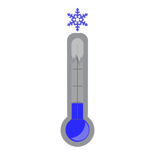 Lämpömittari, jossa on sininen merkkivalo, on säröillä hyvin alhaisesta lämpötilasta. Liikkumatta!
.  - Vektori, kuva