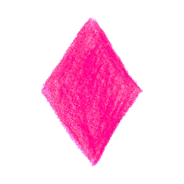Rózsaszín zsírkréta firka textúra foltot rombusz alakú elszigetelt fehér background - Vektor, kép