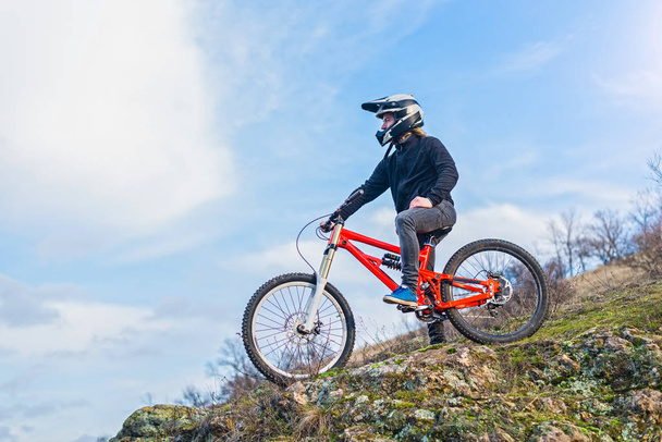 Cyclist on the mountain bike, free space for your text. - Photo, Image