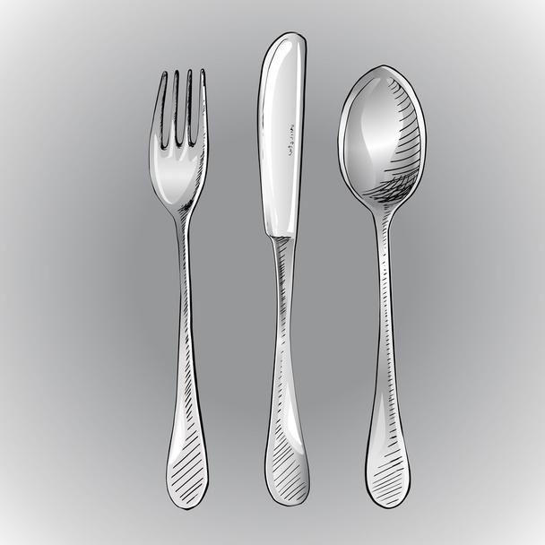 Fork, knife and spoon. Vector illustration. - Vector, Image