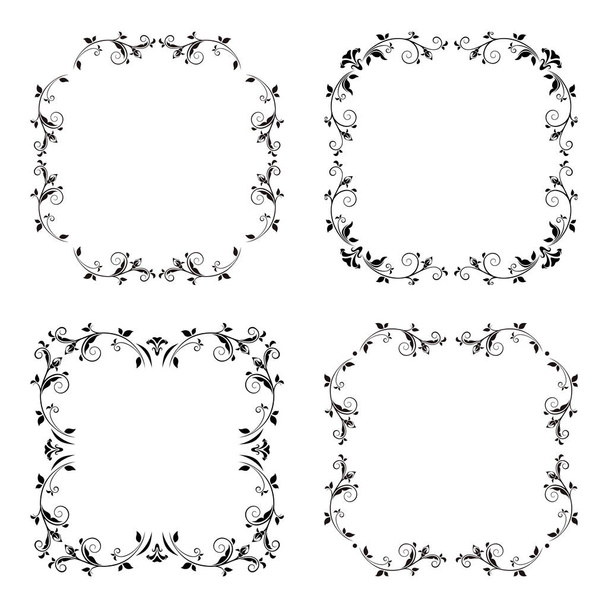 白い背景に分離された 4 つのカリグラフィ装飾的なブラック フレーム ベクトルを設定. - ベクター画像