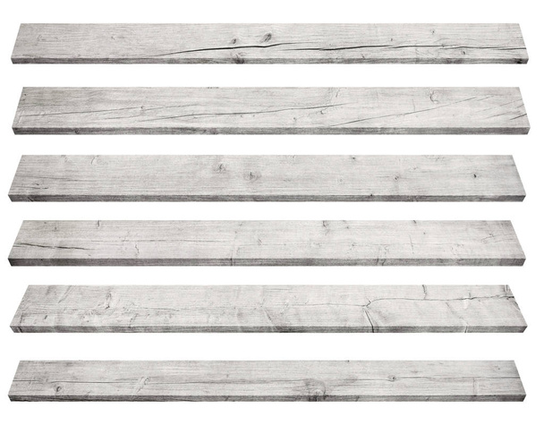 Beyaz arka plan üzerinde izole eski gri perspektif ahşap plakalar - Fotoğraf, Görsel