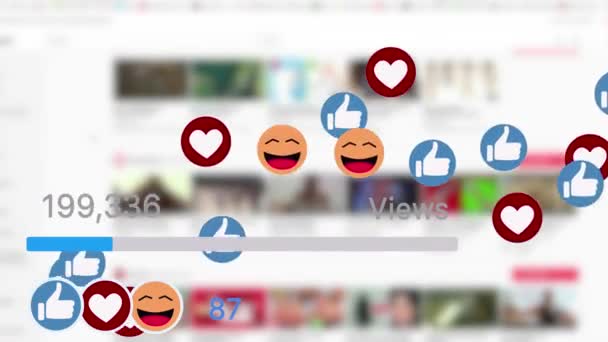 Ícones de mídia social sorrisos, polegares e corações animação contando com fundo borrado
  - Filmagem, Vídeo
