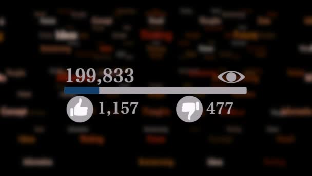 close-up of video counter quickly increasing to 1 million views with video effects on background  - Footage, Video