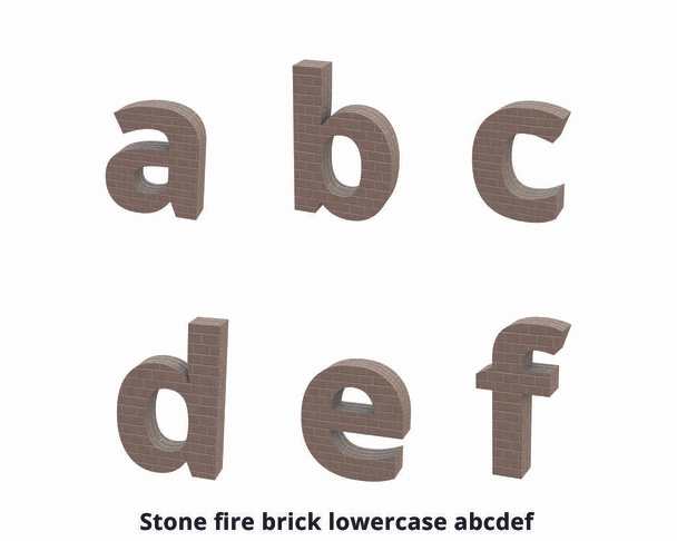 Betűtípus kő tűz tégla kisbetűs a, b, c, d, e, f 3d render - Fotó, kép