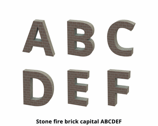 Font Stone fire brick capital A,B,C,D,E,F 3D render - Photo, Image