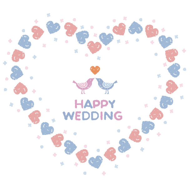 Wedding heart shaped wreath with hearts and birds - Vector, afbeelding