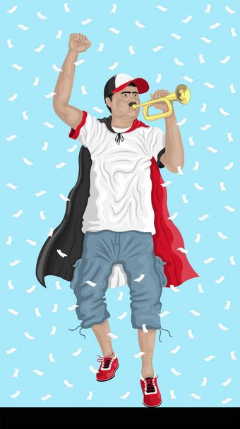 Egypt Soccer Fan with Bugle - Vector, afbeelding