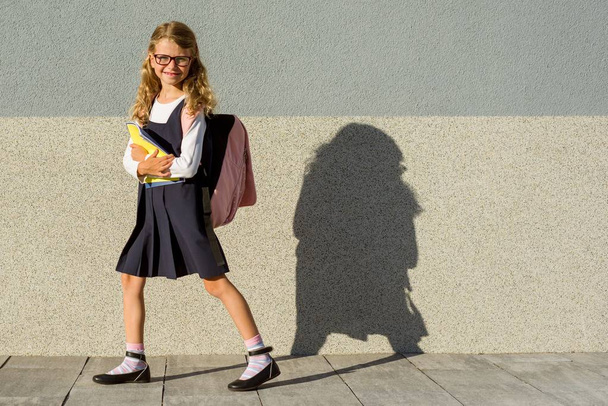 A schoolgirl of elementary school with notebooks in his hand. - Valokuva, kuva