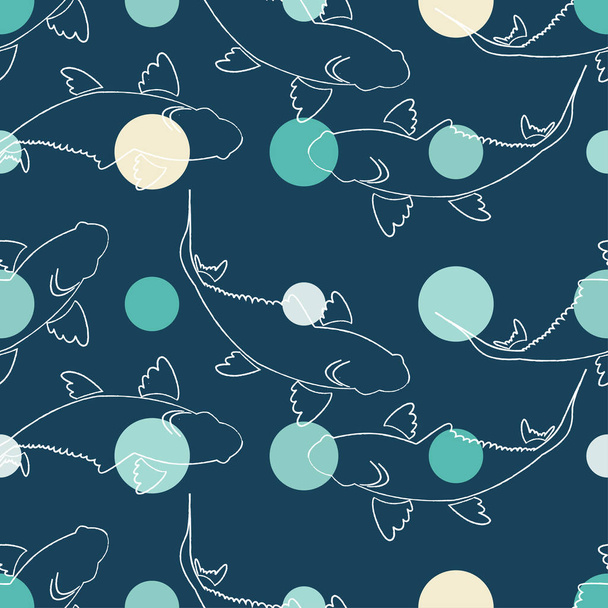 Seamless pattern with koi carp fish. Background in the Chinese style.  Textile rapport. - Wektor, obraz