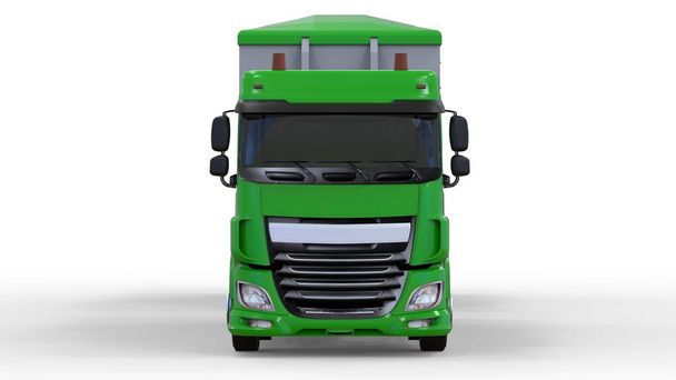 Grand camion vert avec remorque séparée, pour le transport de matériaux et de produits agricoles et de construction en vrac. Rendu 3d
. - Photo, image