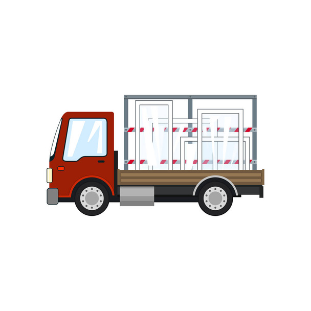 Красный грузовик со стеклом на белом фоне
 - Вектор,изображение