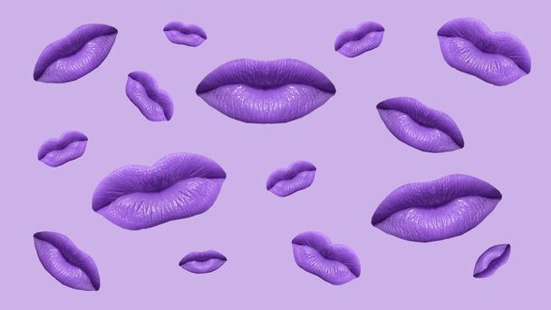 Batom violeta em uns lábios sensuais fascinantes. Ilustração Internacional beijando fundo dia
. - Foto, Imagem