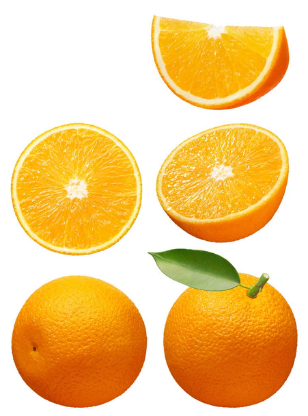 Collection of whole and cut fresh orange fruits on white  - Photo, Image