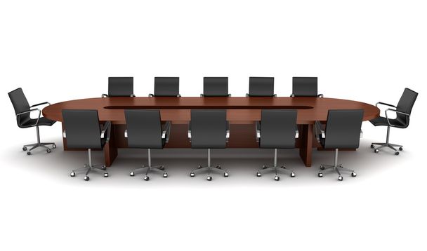 Table de réunion marron avec chaises noires
 - Photo, image