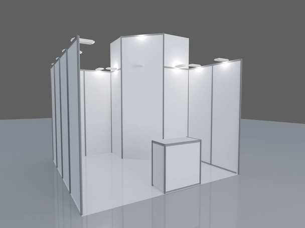 Exposición en blanco. 3d renderizado aislado sobre fondo blanco, stand de evento comercial vacío
 - Foto, imagen