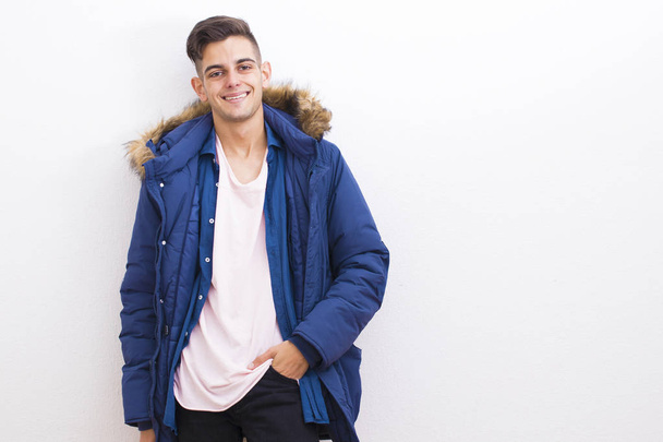 young teenager with autumn winter clothing in white background - Φωτογραφία, εικόνα