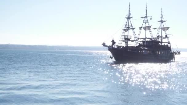 Tourist pirate ship sails by sea - Footage, Video