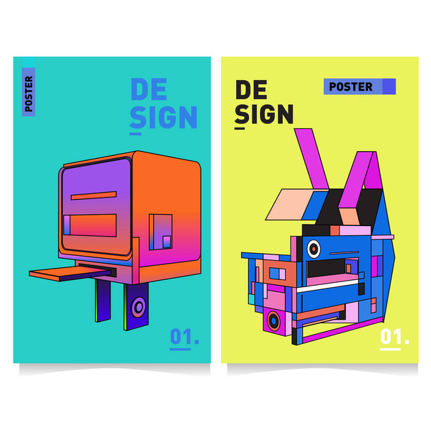 Flat color covers set. Abstract colorful geometric 3d with typography design template. Trendy poster design and colorful theme. - Vector, Image