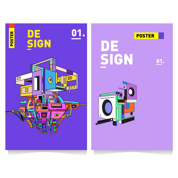 Egale kleur dekt set. Abstract kleurrijk geometrische 3d met typografie ontwerpsjabloon. Trendy posterontwerp en kleurrijk thema. - Vector, afbeelding