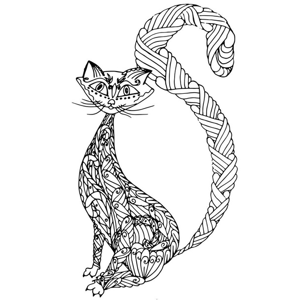 Ręcznie rysowane zentangle monochromatyczne kot do barwienia stronę antystresowy Stockowa ilustracja wektorowa - Wektor, obraz
