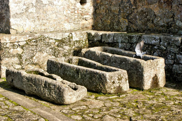 Αρχαίοι τάφοι στο κάστρο της Σάντα Μαρία ντα Φέιρα, Πορτογαλία - Φωτογραφία, εικόνα